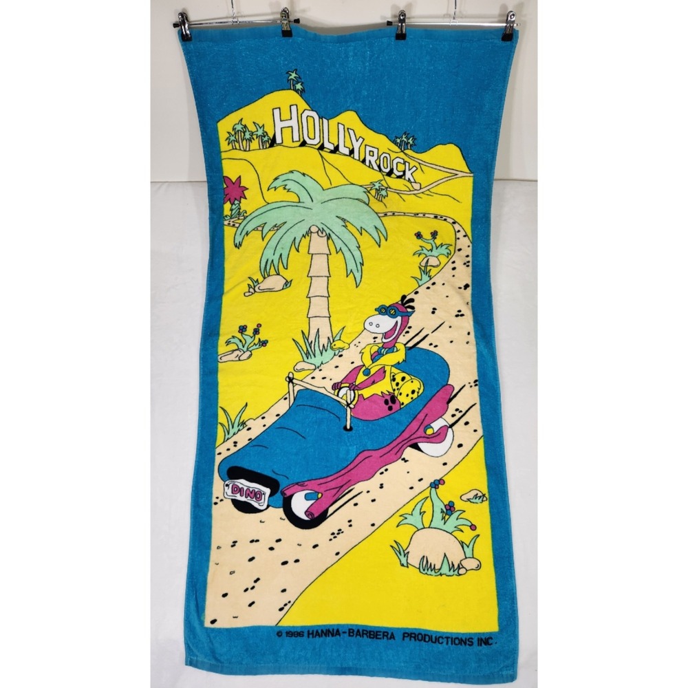 Vintage 1986 Hanna-Barbera Hollyrock Dino Beach Towel Jay Franco Flintstones